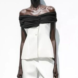 Zara NWT contrast bustier top white black 3327/597